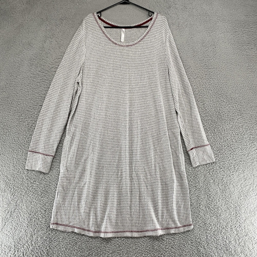 Sleep By Cacique Sleep Shirt Womens 22/24‎ Gray Check Waffle Knit Pockets Lounge